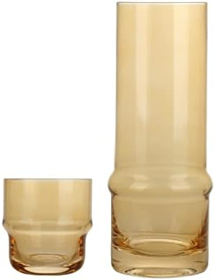 Вода во вода Карафе со Тумблер | 33-унца стомна и стакло за пиење со појавување | Стабилна чаша како капак за карафе | Домашен