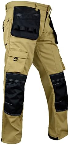 FASHIO MENS Cordura панталони алатка за алатки џебови столар тешки колено армирано работно носење безбедносни панталони