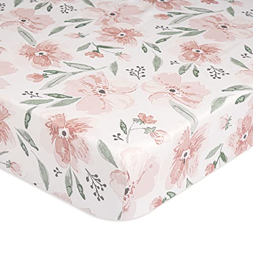 Кран бебе мека памучна креветче за креветчиња, вграден лист за креветчиња и кревети за мали деца, розови цветни цвеќиња, 28 „W x