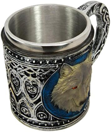 Подарок Еброс Алфа Греј Волк Селтик племенска магија смола 16oz кригла со фигура од не'рѓосувачки челик за кафе за чај од чај