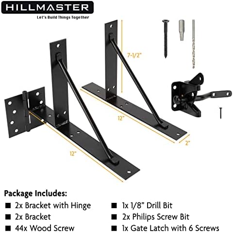 Hillmaster Gate Corner Brace Brace Brace за тешка анти -SAG порта за рамка прилагодлив порта хардвер за дрвени огради, пролеани