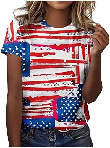 Американски маички со сончоглед на знаме жени жени 4 -ти јули Денот на независноста кошула лето печатење кратки ракави со врвна блуза