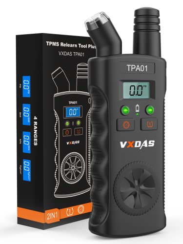 Vxdas tpms relarn алатка плус дигитален мерач на притисок на гуми 150 psi, TPA01 2 во 1 TPMS RESET сензор за GM Buick/Chevy/Cadillac, Алатка за активирање на системот за монитори на гуми 2023