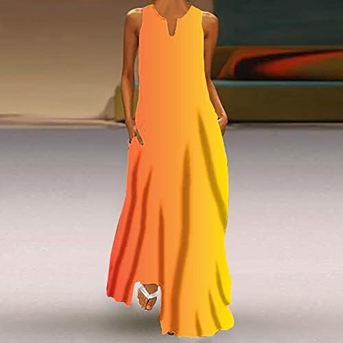 Летни фустани за жени 2023 година, женски случајни лабави макси санки долги фустани без ракави летен плажа фустан со џебови