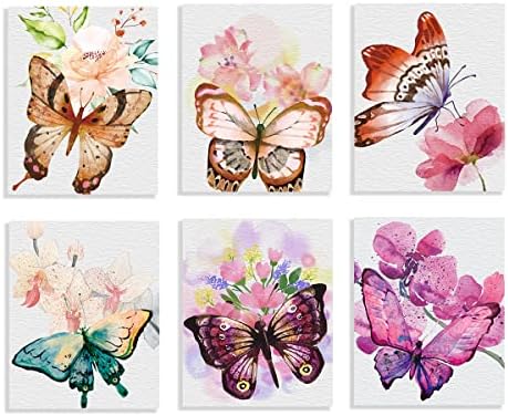Yimehdan Акварел пеперутки wallидни уметности печати - гроздобер пеперутка со печатење на цвеќиња од платно - природно цветно