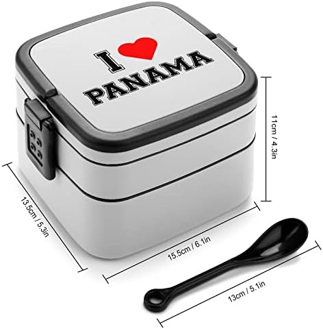 Ја Сакам Панама Кутија За Ручек Пренослива Двослојна Бенто Кутија Контејнер За Ручек Со Голем Капацитет Контејнер За Храна Со Лажица