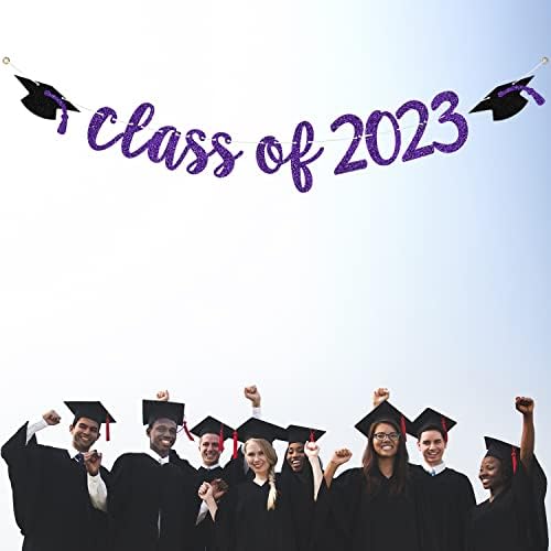Виолетова Сјајна Класа Од 2023 Година Банер-Честитки Град Декор-Среќна Матура, Средно Училиште/Колеџ/Универзитетска Дипломска Забава