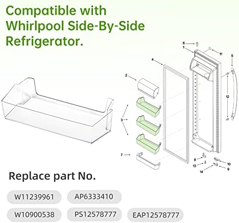 Надграден W11239961 Полки за полици на врата Компатибилен со фрижидер во Вител, Точно вклопување го заменува W10900538 4591452 AP6333410