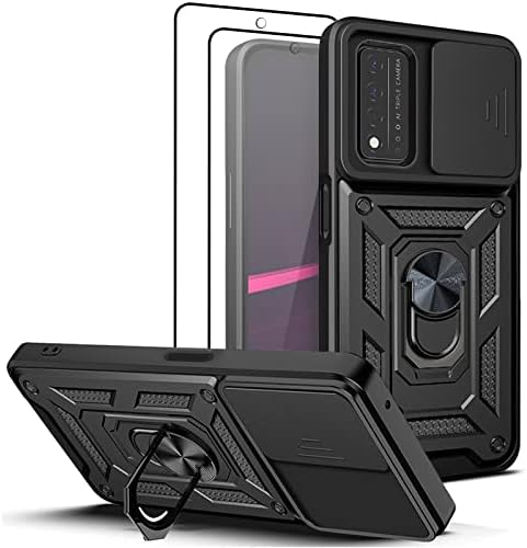 Jusy [3p] T-Mobile Revvl V+ 5G случај со Слајд Камера Заштитник + 2 Екран Заштитници, Ротирачки Kickstand И Поддршка Автомобил Магнетна Заграда,