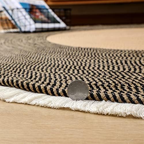 Mvsuta boho tassel тен и црна боја што може да се перат шик боемски затворен рачен рачен памук за фрлање кружен тепих за дневна