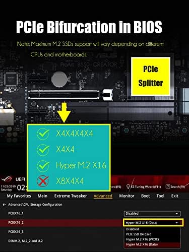 Glotrends Dual M.2 PCIe NVME адаптер без функција за раздвојување на PCIe, поддршка M.2 PCIe 4.0/3.0 SSD Set Setup Setup во Windows/Linux