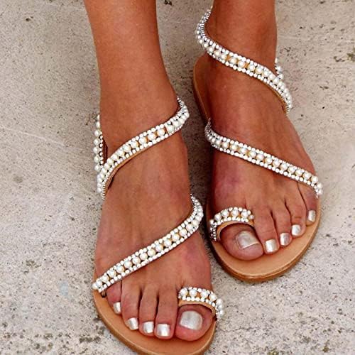 Флип-апостолки за жени модни римстони римски сандали плус големина дами лето плажа лизгање на рамни влечки