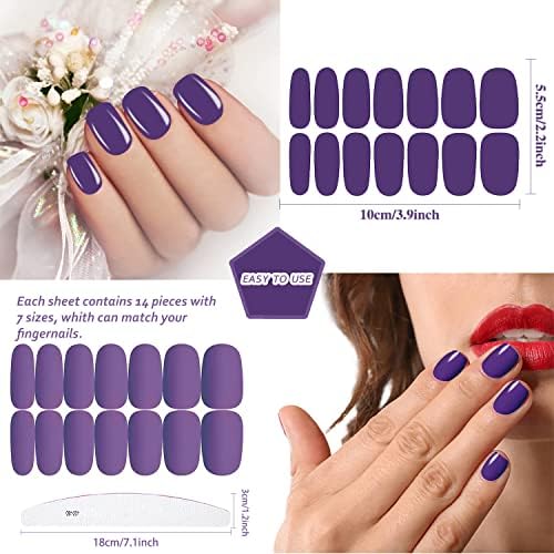 Jerclity 224 парчиња 16 листови виолетова цврста боја на нокти Полски ленти за нокти со нокти на само-леплици налепници за нокти за целосни