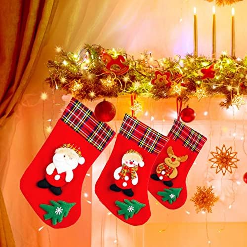 Божиќен Чорап Торба За Подароци Кариран Кармин Фланелен Среден Божиќен Чорап Божиќни Украси Украс За Новогодишна Елка Венец Со Светла Божиќ