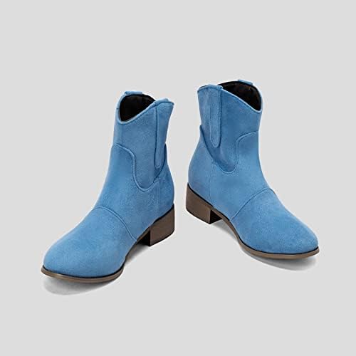 Темни чизми за жени, жени едноставни и стилски стадо квадратни глави потпетици ретро цврста боја средна висока чизми за жени удобни чизми