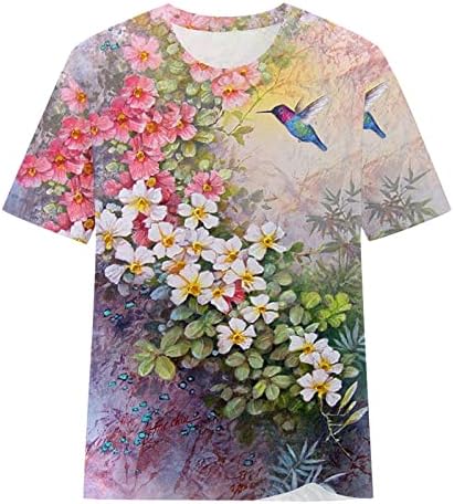 Женски графички маички екипаж на вратот трендовски блуза мермер печати врвни обични маички кошули со кратки ракави пулвер мода 2023 туника