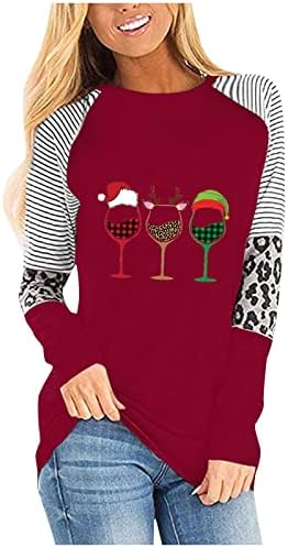 Xiaojmake Божиќна празник пуловер женски црвено вино чаша за џемпери со долги ракави маички трендовски вградени врвови на туника