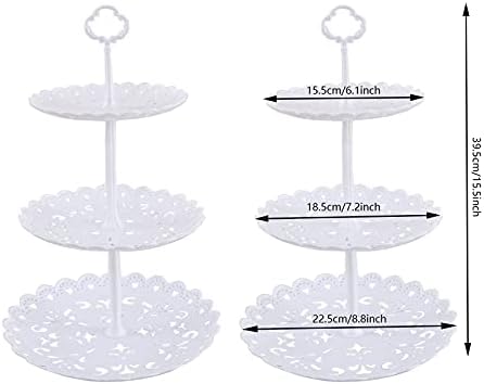 Alysontech 2 парчиња 3-ниво пластични тркалезни садови за десертни плочи за десертни плочи мини колачи овошје бонбони приказ