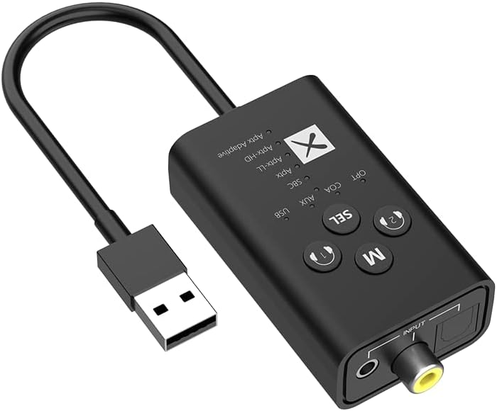 Bluetooth 5.2 Трансмитер за ТВ, APTX Аудио адаптер за ниска латентност за две слушалки, приклучок и репродукција, повеќекратни интерфејси безжичен