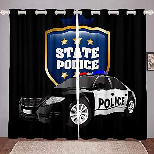 Kidsзебридални Деца Полициски Автомобил Завеса Спална Соба Декор, Возила За Итни Случаи Реагираат Термоизолирани Прозорец Завеси Црна Автомобил
