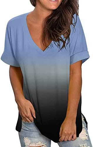 Страна сплит Туника крпеница Печатени основни маички за жени за жени кои се обични летни дами врвови кратки ракави против маица