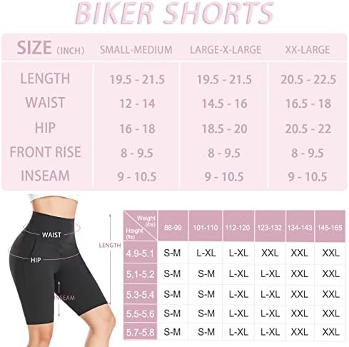 Шорцеви за велосипедисти за велосипедисти за жени со џебови - 8 '' Висока половината за контрола на стомакот за јога
