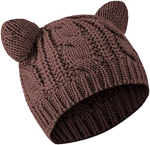 Мачка уво бена капа слатка мачка плетена капа зимска плетена кабелска капа за жени девојки