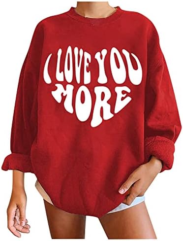 Jjhaevdy Ден на в Valentубените кошули жени женски loveубов со срцева буква печати џемпер графички графички долги ракави обични врвови