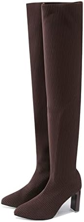 Чизми за жени со потпетици со висока потпетица над коленото високи чизми велур пети пети есен зимски топло густи долги долги чизми
