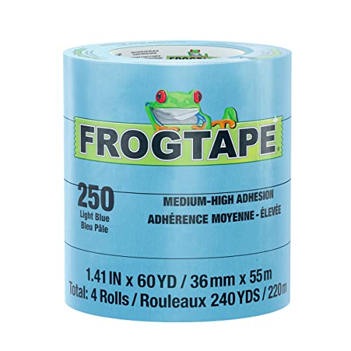 Frogtape 250 светло сино умерена температурна перформанси маскирање лента за маскирање, средно висока адхезија, 36мм x 55m, 4 ролни по