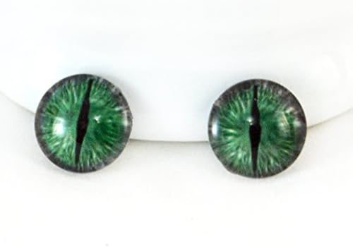 16мм змеј очи во зелено и сиво стакло покриени кабохони за фантазии уметнички кукли -таксидермиски скулптури или занаети со накит што прават занаети
