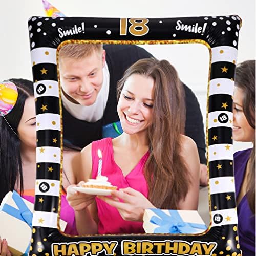 Валиклуд Среќен роденден Фото штанд реквизити рамка црно злато 18 -ти роденденска забава Фото штанд на 18 -ти роденден фото рамка роденденска
