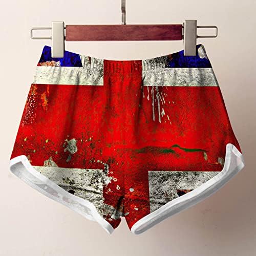ЛМДУДАНСКИ ДЕН ДЕН Денот на плажа шорцеви за жени, жени 4 -ти јули пливање кратки панталони Американски знаме печати бргу суви шорцеви