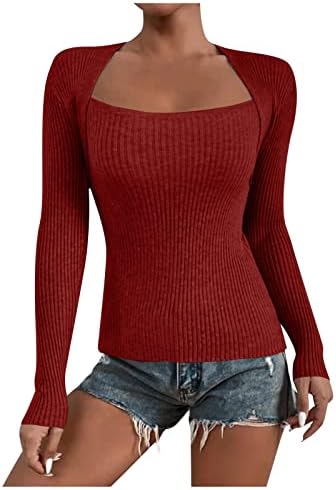 Солидна женска цврста боја тенок, се вклопи со долг ракав плетен џемпер на врвот на џемперот