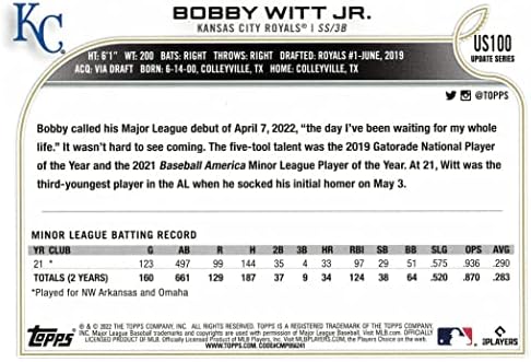 2022 Топс ажурирање на бејзболот US100 Bobby Witt Jr.
