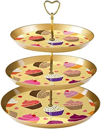 Lyetny 3 Ниво Десерт Торта Стојат Злато Cupcake Пециво Штанд За Чај Партија, Свадба И Роденден, Торта Цреша