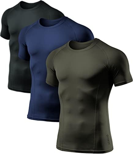 Атлио 1 или 3 пакувања Машки ладни кошули за компресија со кратки ракави, врвови за маици со спортски базели, кошула за атлетски