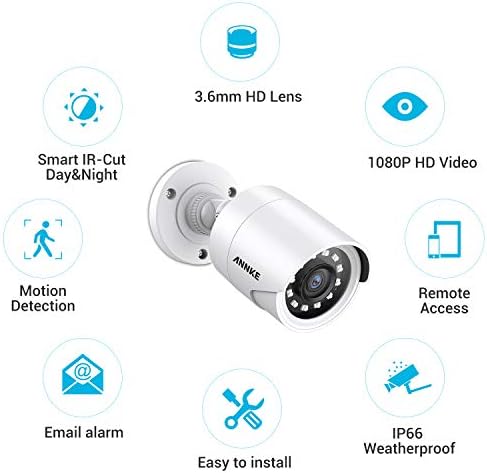 Annke 2.0MP 1080P 1920TVL Wired Security Camera, HD TVI додаток на отворено CCTV камера, 100ft IR Night Vision, водоотпорно куќиште, домашна камера за безбедносен куршум