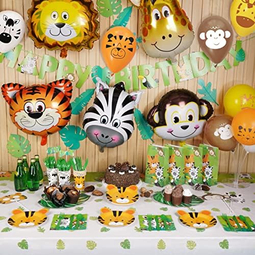 Сафари Сафари Сет За Животни-6 ПАРЧИЊА Џиновски Балони од 24 инчи, 20 ПАРЧИЊА Балони Од Латекс Џунгла и Среќен Роденденски Банер За Украси