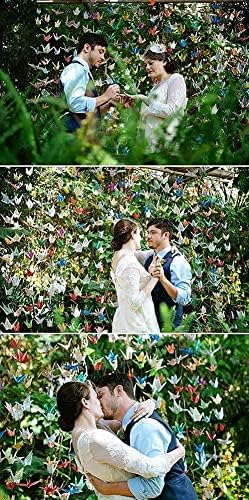 100 парчиња iridescent premade girami хартиени кранови преклопени 1000 јапонски кранови DIY птици мобилна жица за венчавки за украси за
