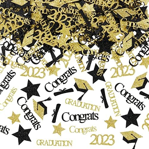 Дипломирање Конфети 2023 Црно И Злато, 200 Парчиња Честитки Град 2023 Табела За Дипломирање Конфети, Микс Ѕвезда, Капа, Диплома