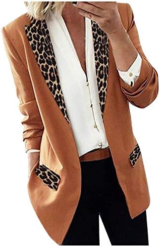Копче за женски долги ракави Обични блејзери отворено преден смокинг леопард печатена јакна костум зимски палта за жени