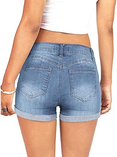 Жени јуниори со низок половината измиени цврсти кратки мини фармерки тексас панталони шорцеви за подобрување на тексас -шорцеви