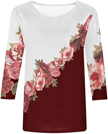 Женска облека трендовски 3/4 ракав памучен графички лабава лабава вклопена лесна маица со блуза летна есенска екипа блуза за дами