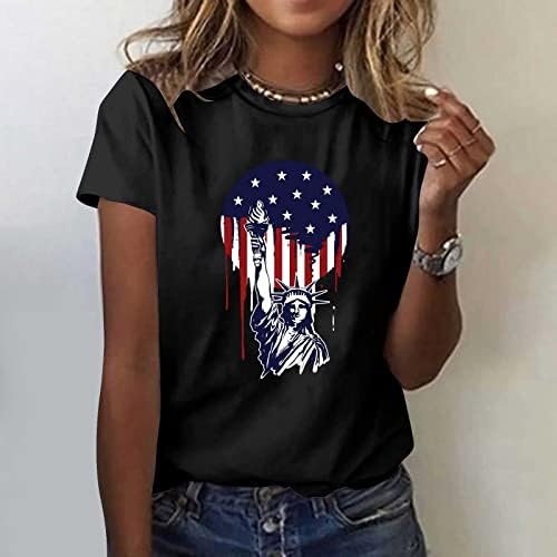 Маица на Денот на знамето за жени Американски знамиња со сончоглед кошули на 4-ти јули Патриотски блуза краток ракав за кратки ракави