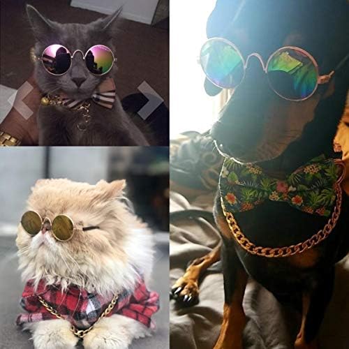 Смешни очила за сонце за сонце од домашно милениче и ладно позлатен ѓердан од златен ланец со прилагодлива должина за мачки/мали кучиња модни