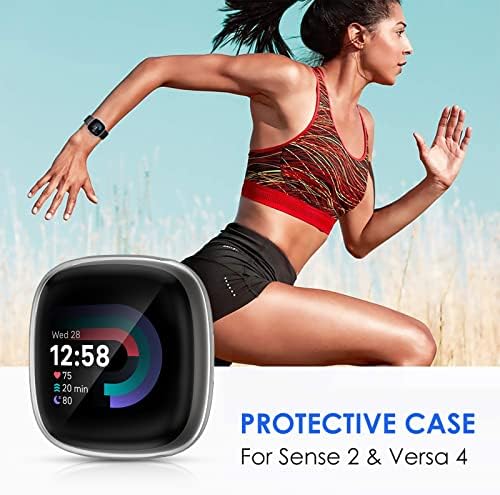 Нанв 4-Пакет Заштитник На Екранот Компатибилен Со Fitbit Sense 2/Верса 4, Мек Tpu Обложен Браник Целосно Покритие Заштитни Случаи За