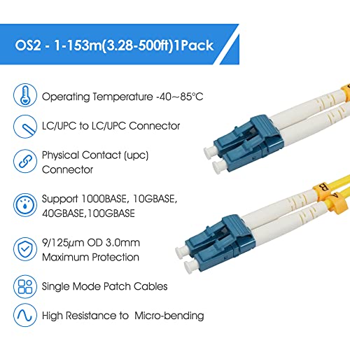 Интернет кабел за оптички влакна - 1M OS2 LC/UPC до LC/UPC единечен режим Дуплекс печ -кабел, 9/125μm ОД 3,0мм со оптички кабел за