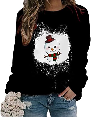 Maseенски џемпери мода 2023 година Нова Година со долги ракави, екипаж Туника Туника, слатки џемпери од снежен човек, лабави гроздобер