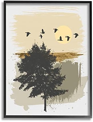 Tuphell Industries птици кои летаат над дрво Брзо апстрактно гранџ сликарство, дизајн од Алонзо Саундерс